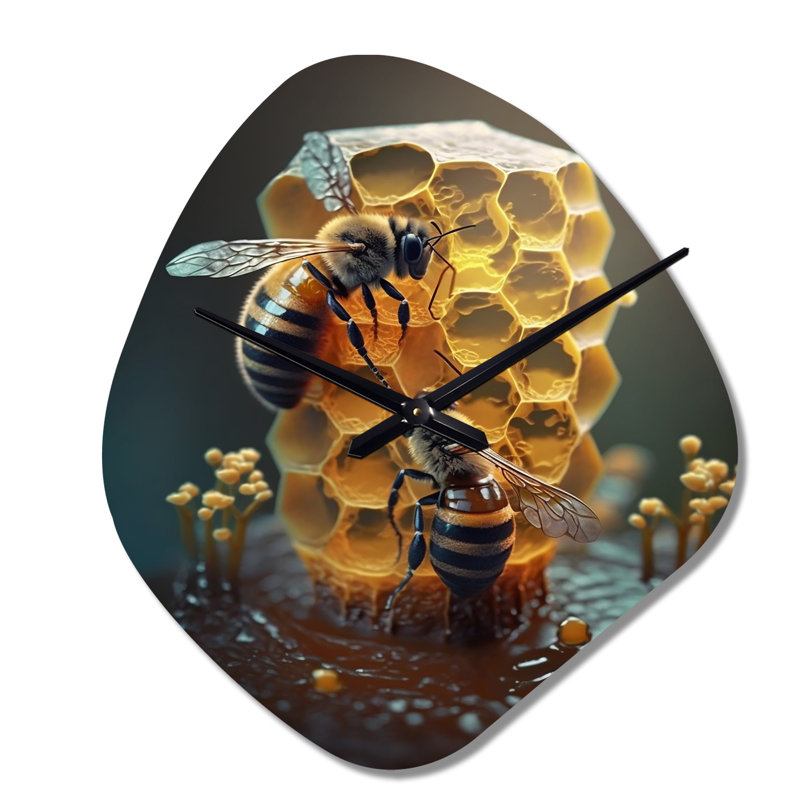 Honey Bees - Horloge murale asymétrique en métal, forme unique, Petit