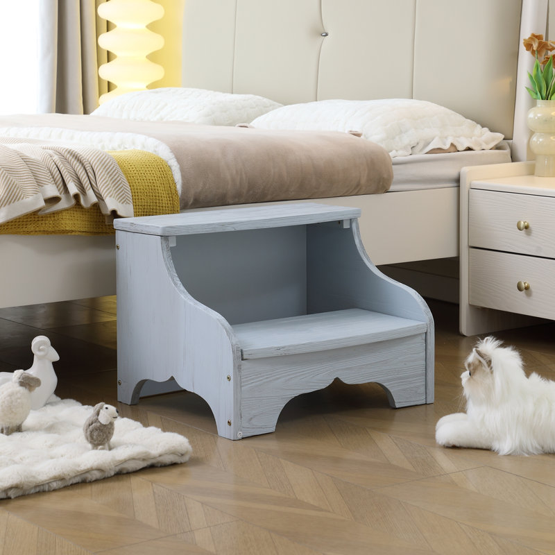 Tabouret 2 marches en bois massif, White
