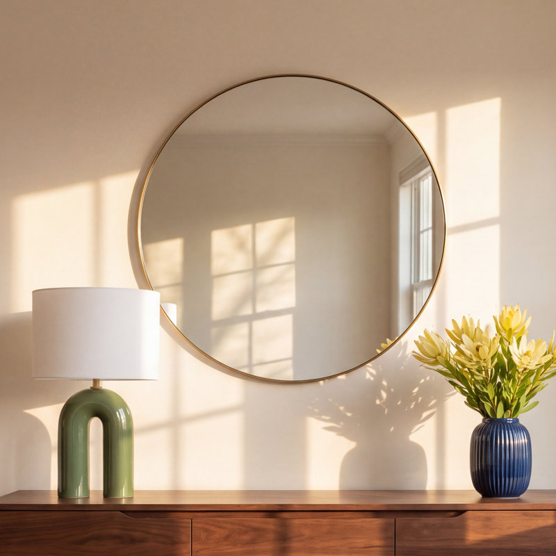 Eaton Round Wall Mirror, 30" x 30", Gold