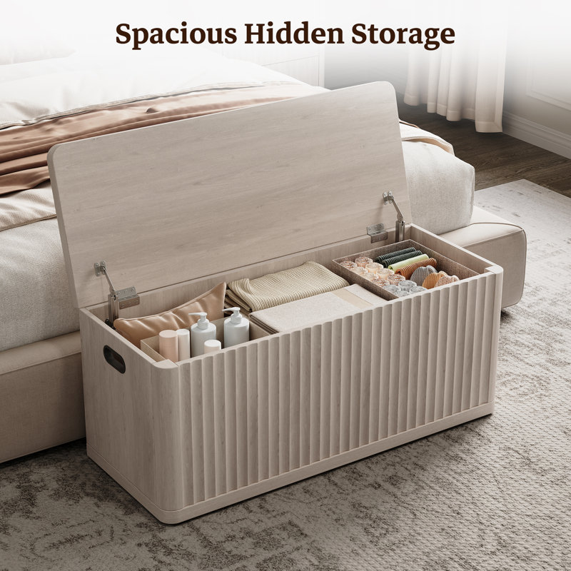 Cesiro 40.2"Modern Wood Bench, Multi-Functional With Hidden Storage, White Alder, Individual