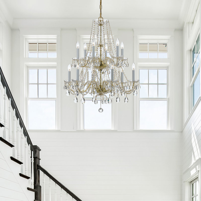 Wehr 12 - Light Glass Tiered Chandelier, Majestic Wood Polished/Polished Brass