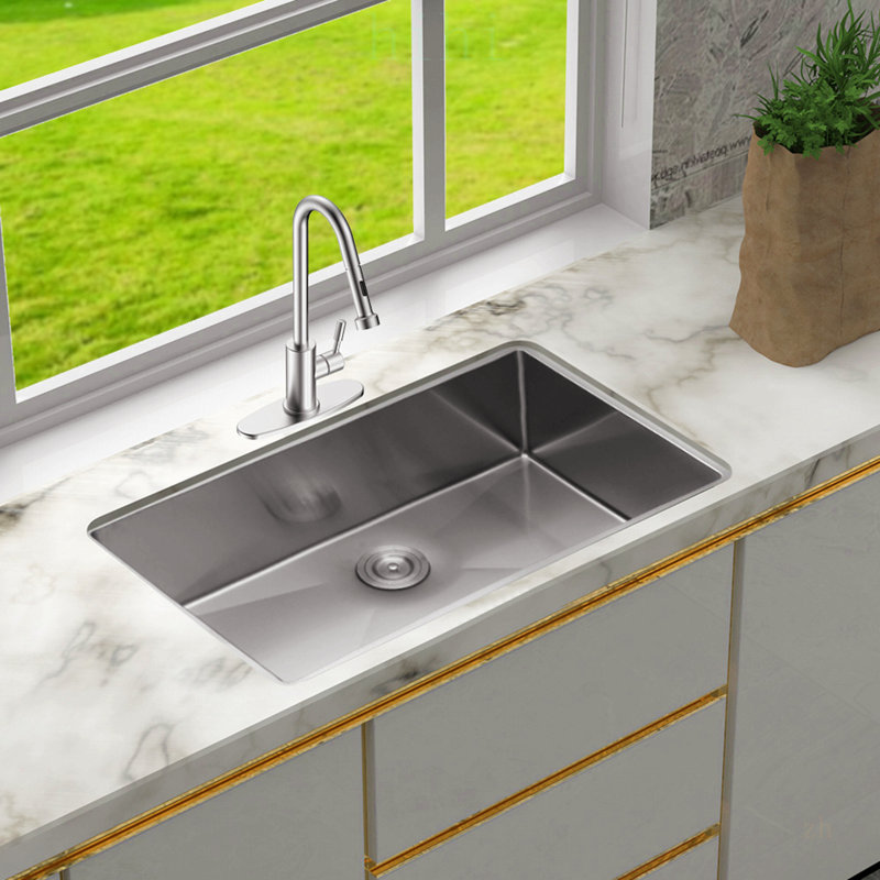 Évier de cuisine encastré en acier inoxydable de 76 cm (30 po), cuve unique de 25 cm (10 po) de profondeur, épaisseur 1,6 mm (calibre 16), facile à nettoyer et durable.