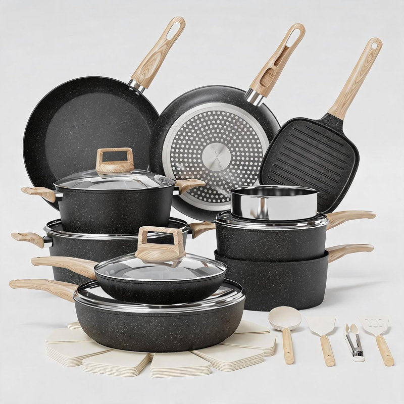 26-Piece Ceramic Non-Stick Cookware Set, Beige
