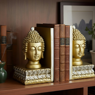 Buddha Head Resin Decorative Book Ends