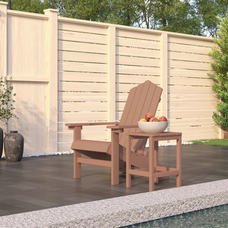 Adames Outdoor Adirondack Chair With Table, Brown