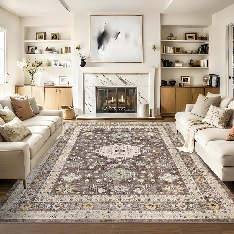 Machine Washable Rug Non-Slip Area Rug with Rubber Backing for Living Room Low-Pile Rug Indoor Floor Cover Oriental Rug for Bedroom Dining Room Hallway Playroom Office Kitchen Dorm and Bedside Decor