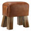 Tabouret d'appoint Charroux en cuir véritable brun avec pieds en teck