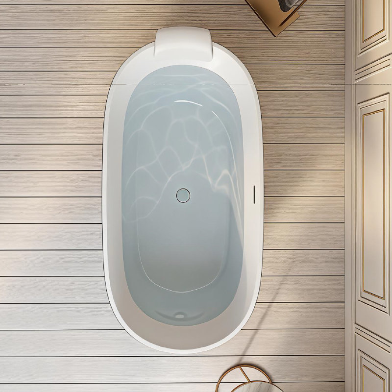 Transolid Finley 59 in. x 28.75 in. Freestanding Soaking Acrylic Bathtub with Center Drain in Gloss Two-Tone Marble Grey and White