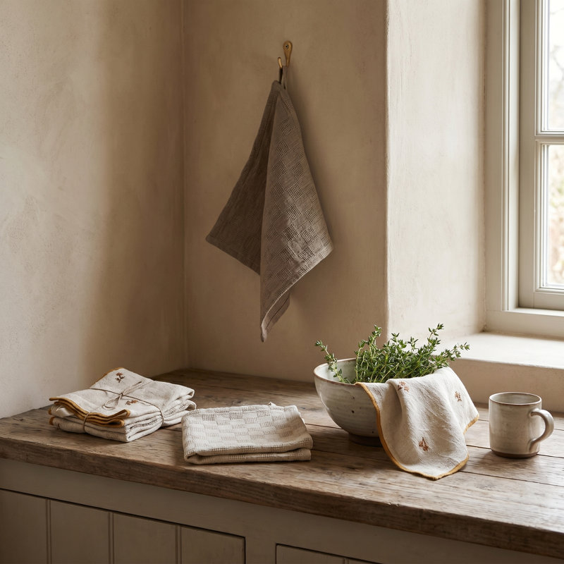 Embroidered Cotton Tea Towels, Multicolor Set