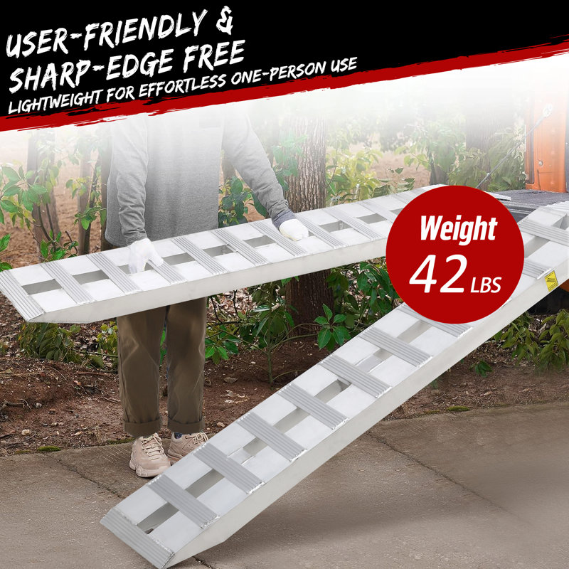Paquet de 2 rampes de chargement en aluminium, rampes de remorque robustes de 6000 lb avec extrémités à crochets et surface antidérapante