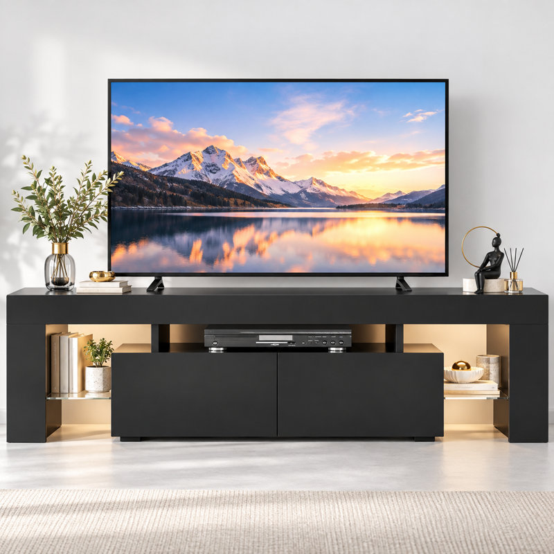 Manjesh  63'' Media Console, TV Stand for TV up to 70",Entertainment Center with LED Lights, Black