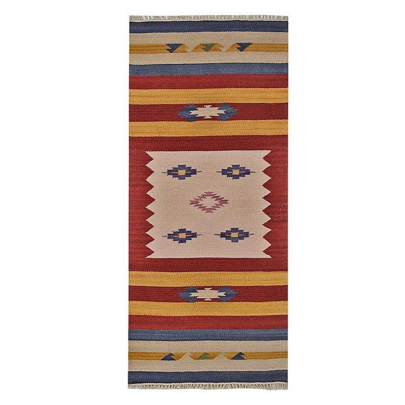 Manns Hand Woven Flat Weave Kilim Wool Eco-Friendly Area Rugs  - Runner,Multicolor, Contemporary Modern Design, Low Pile  Handmade Area Rugs for Living Room, Bed Room