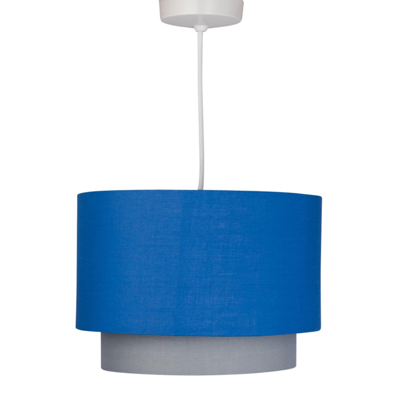 18cm H Cotton Drum Pendant Shade ( Uno ), Navy Blue & Grey