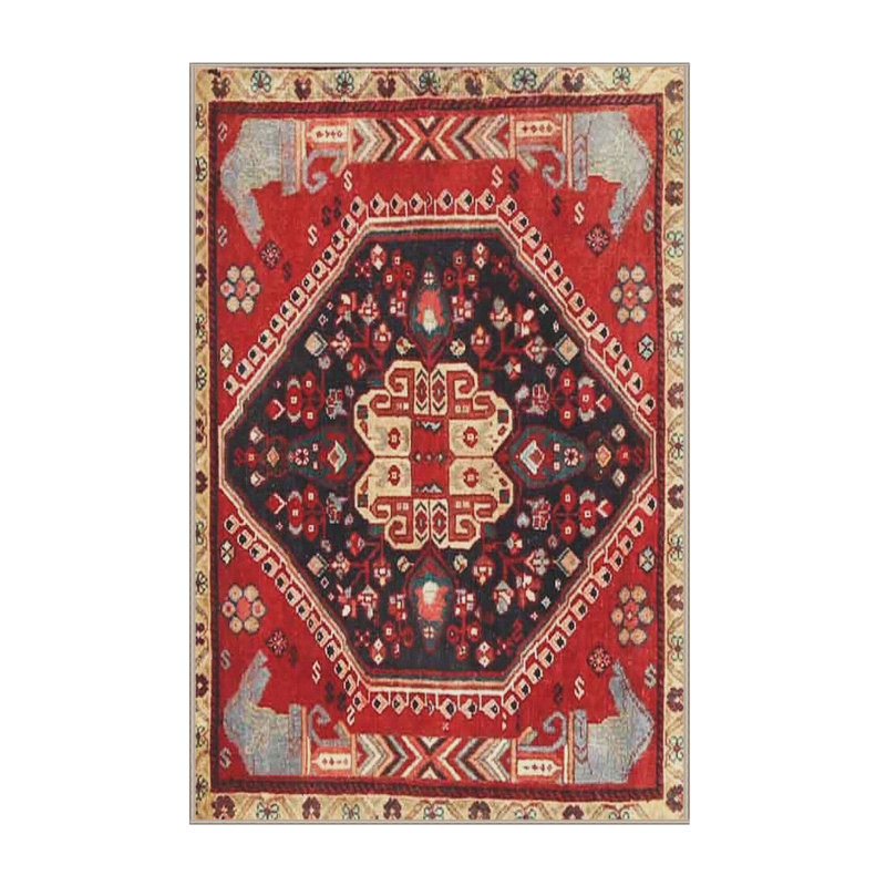 Tapis traditionnel rouge / noir, Rectangle 5 pi x 7 pi