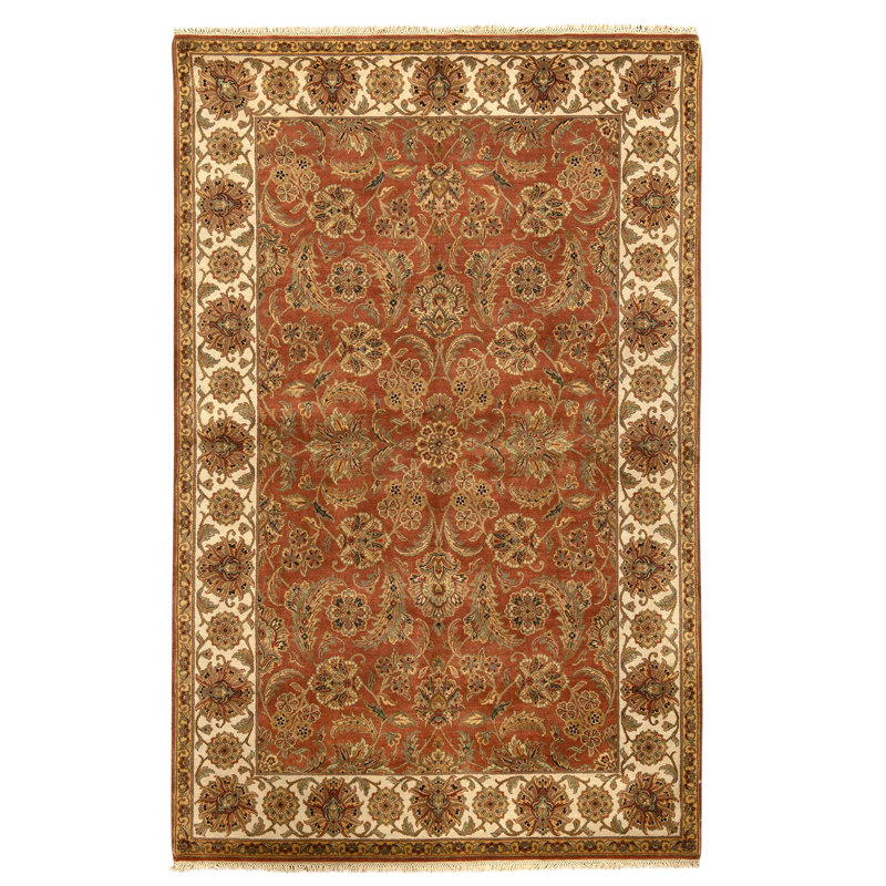 Hand Knotted Wool Oriental Area Rug in Rust And Ivory