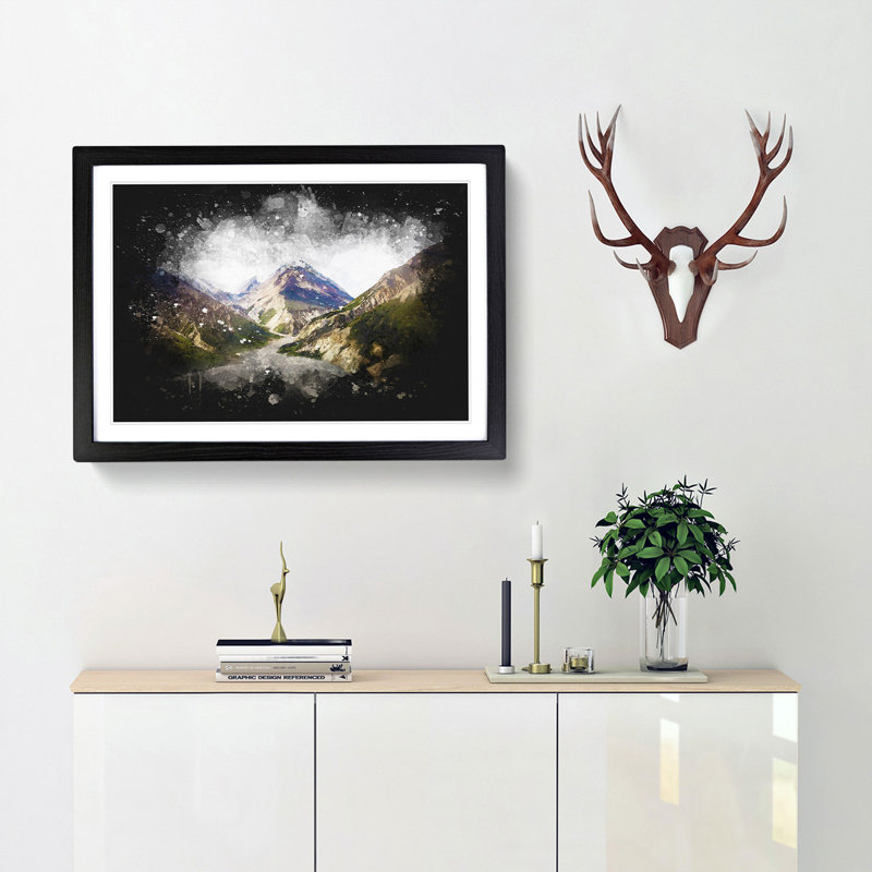 Path Through the Mountains - Picture Frame Graphic Art Print, 45cm H x 63cm W x 2cm D, Black Framed