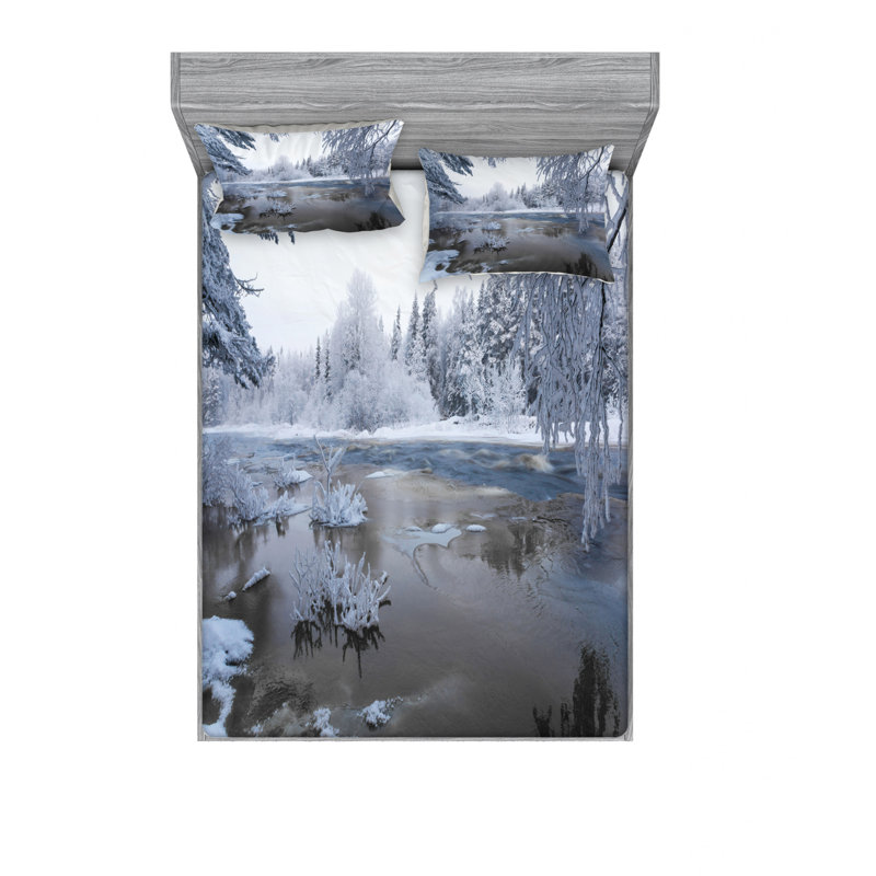 Ensemble de draps de forêt froide idyllic finlande icy, Ensemble de drap pour grand lit avec drap-housse