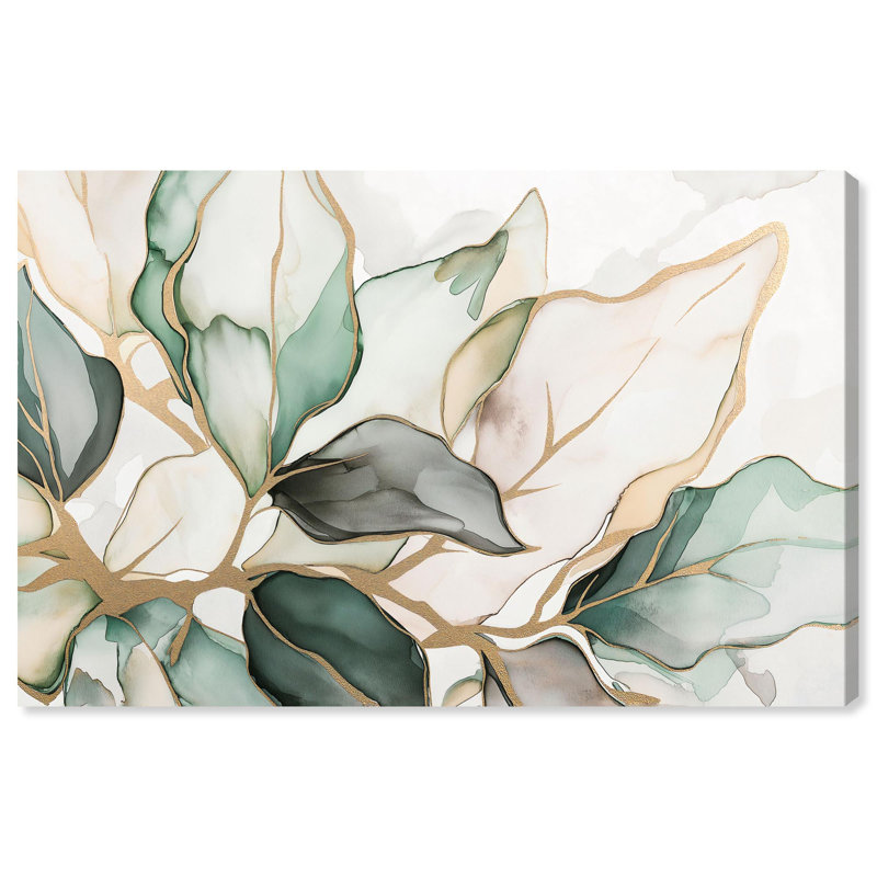Golden Veined Leaves II Canvas Trendy Wall Art by Art Remedy, 16" H x 24" W, Frameless Painting, Wrapped Canvas