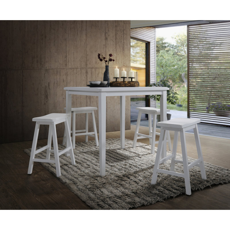 5-Piece Counter Height Set With Saddle Stools, White, White