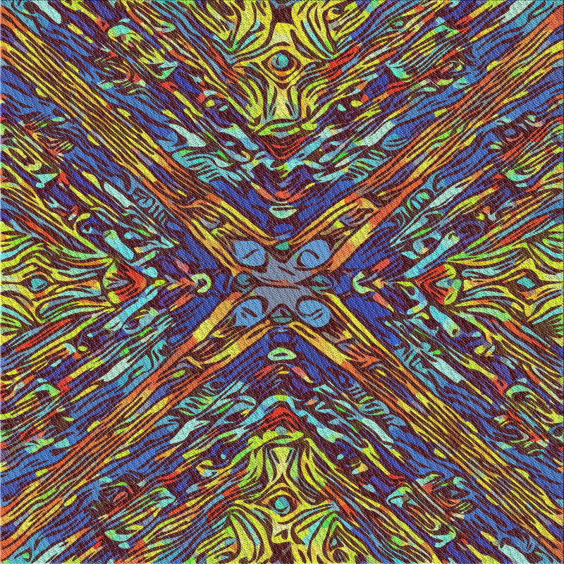 Tapis brun/bleu/jaune tissé à la machine, Carré 5 pi