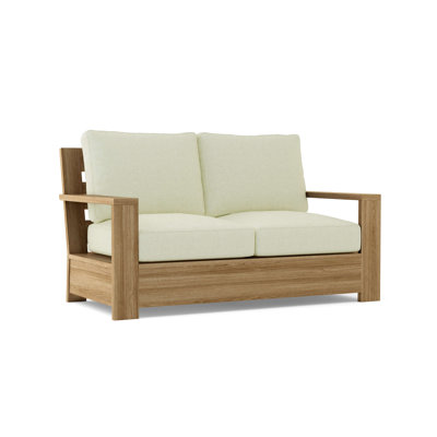 Causeuse d'extérieur en teck de 61,5 po de large avec coussins Sunbrella Madera