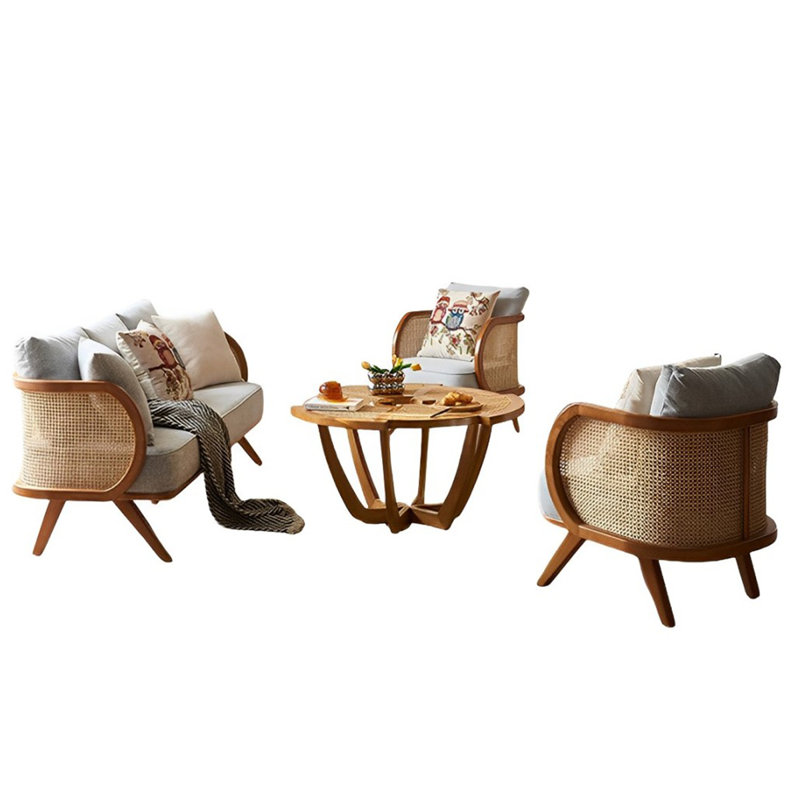 Ensemble de canapé simple en rotin de bois massif tissé