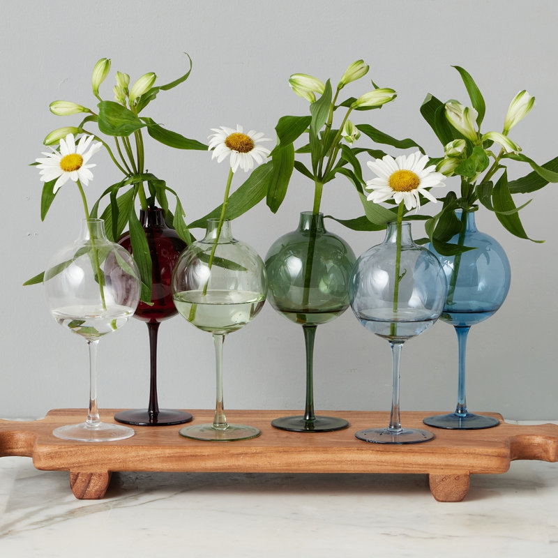 Wine Glass Vase - 3"L x 3"W x 7.5"H - Clear, 4"L x 4"W x 8.75"H, Merlot Red