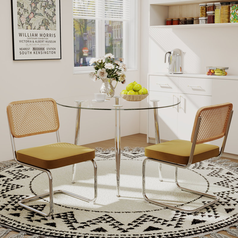 Ensemble de salle à manger 5 pièces, H 29,5 po x L 36 po x l 36 po, 3 pièces : Table, 2 chaises, Jaune