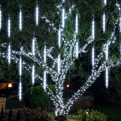  864 lumières de Noël à DEL, pluie de météorites, lumières de pluie de 11,8 pouces et 24 tubes, lumières de pluie à brancher imperméables et décorations de Noël pour les fêtes de Noël (blanc)