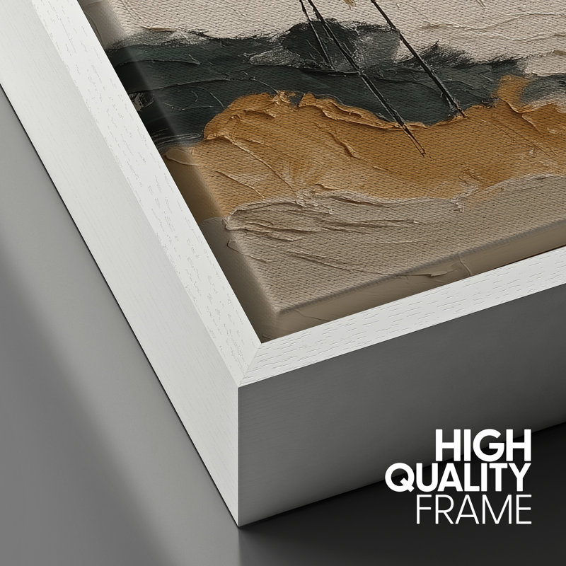 «Neutral Earth Tone Abstract Landscape Bamboo Artwork», photos de salon, impression sur toile encadrée, Cadre blanc