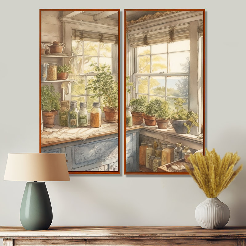 Old Farmhouse Kitchen I - Large Kitchen Wall Art 2 pièces, H 32 po x l 32 po, Reproduction encadrée sans passe-partout, Brun