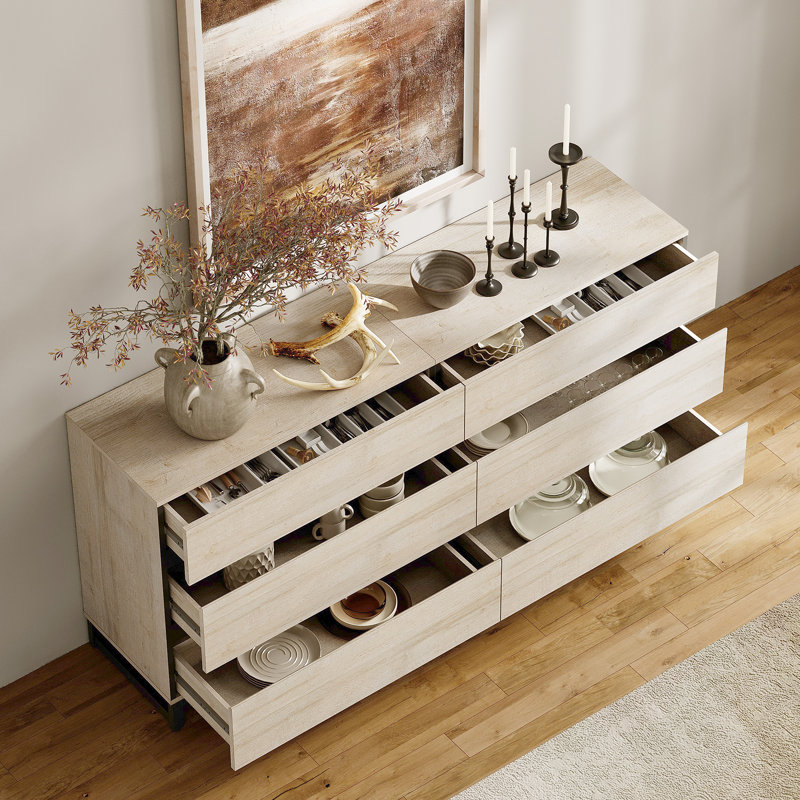 Buffets multifonctionnels Stanhope, buffet moderne 2 en 1 avec 6 tiroirs et base en métal, armoire de rangement pour la cuisine, armoire à café