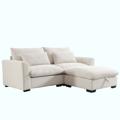 Sectional Sofa Comfy Corduroy Couch For Living Room With Pillows And Round Armrests, Modern Corduroy Sofa Sleeper Deep Couches With Storage Ottoman by Latitude Run