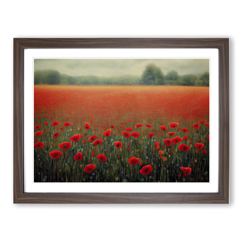 Splendid Poppies Flowers - Framed Print, 34cm H x 46cm W x 2cm D, Walnut