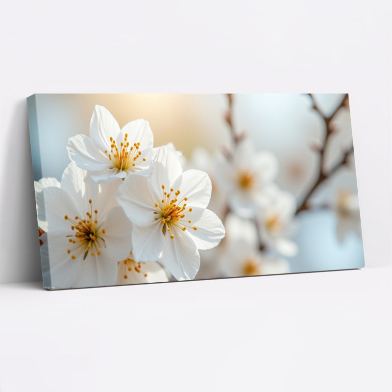 Ensemble de 1 tableau mural sur toile tendue à motif floral de fleurs de cerisier, H 28 po x l 58 po