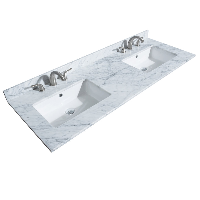 60'' White Carrara Marble Double Bathroom Vanity Top with Sinks