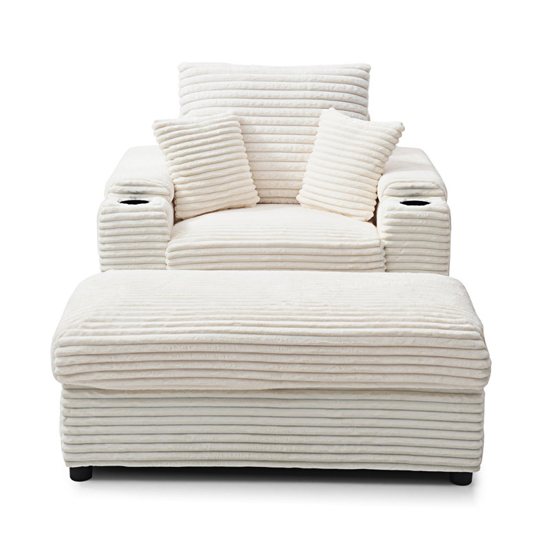 Abegale Upholstered Chair with Ottoman, Plush Chair Chaise Lounge Chair with Pillows, Beige Fabric