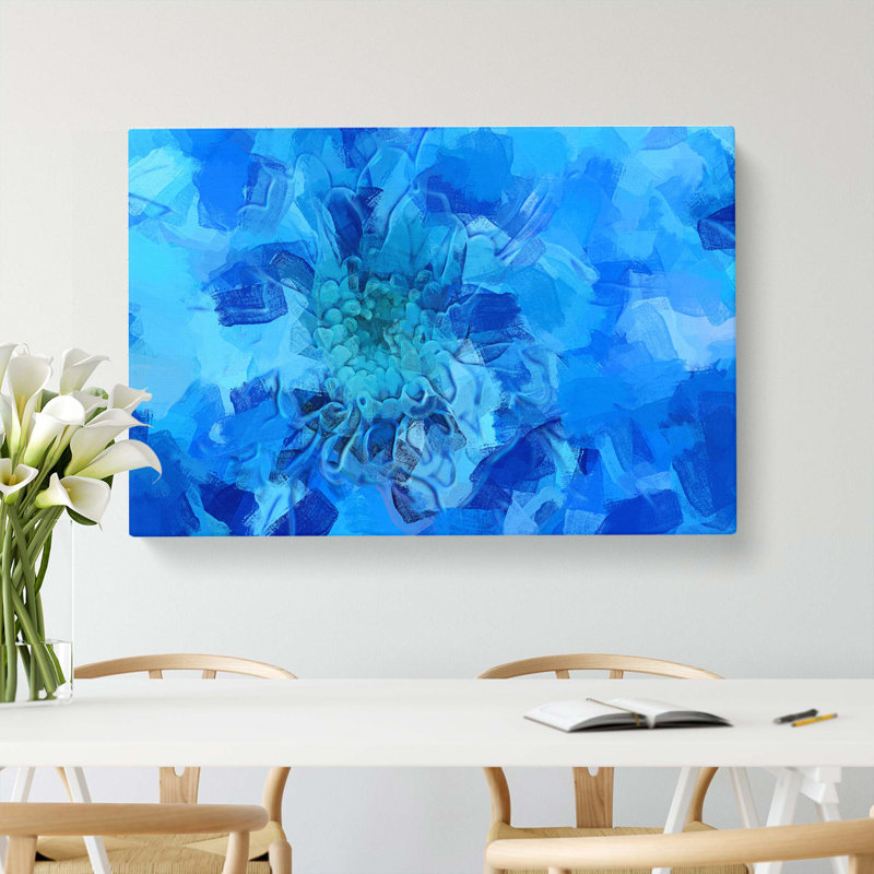 Blue Dahlia Flower In Abstract - Wrapped Canvas Print, 35cm H x 50cm W x 3cm D
