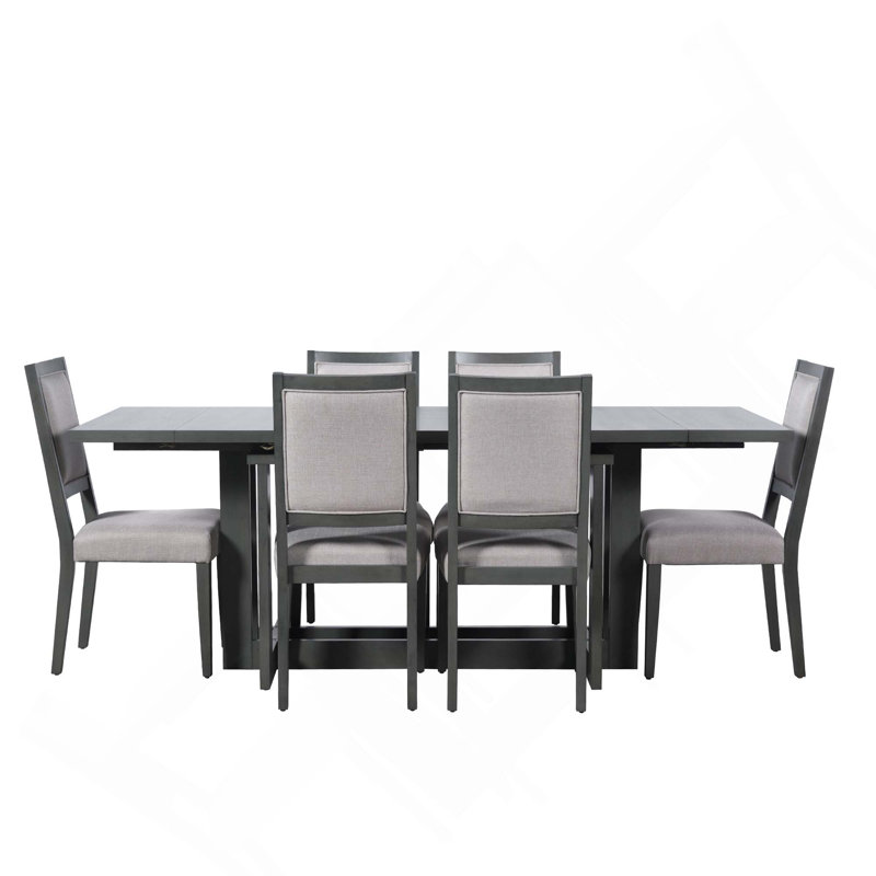 Ensemble de table de salle à manger extensible de 82 pouces avec table à tréteaux Rustic, Gray