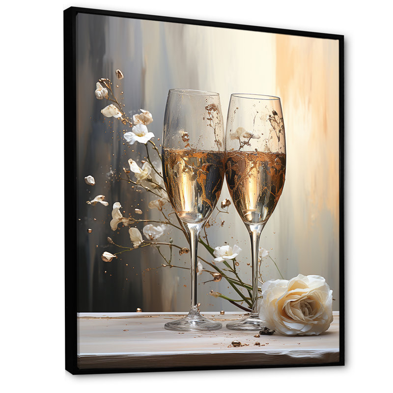 Champagne Flute Fantasies II sur toile, Cadre flottant noir, H 32 po x l 24 po x P 1 po