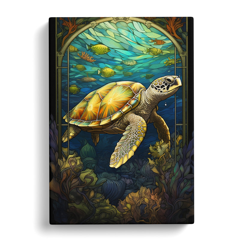 Sea Turtle Nouveau - Wrapped Canvas, 60cm H x 40cm W x 3cm D