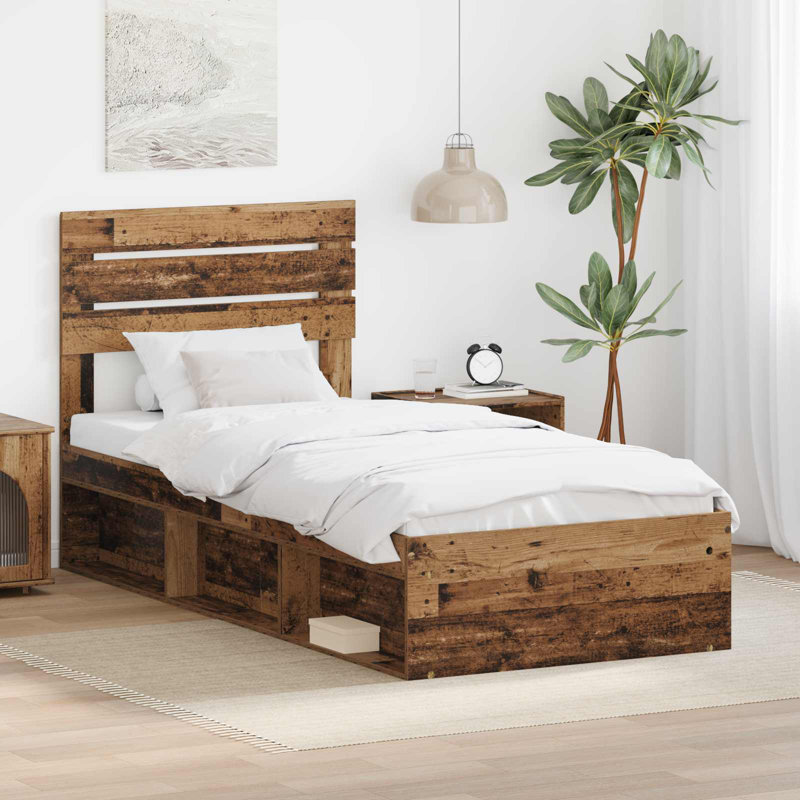 Solid Wood Bed, European Single (90 x 200 cm), Old Wood