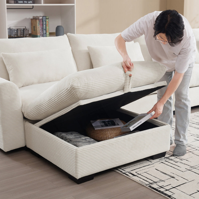 Canapé, canapé modulaire avec repose-pieds de rangement, canapé à assise profonde, canapé de salon, Beige