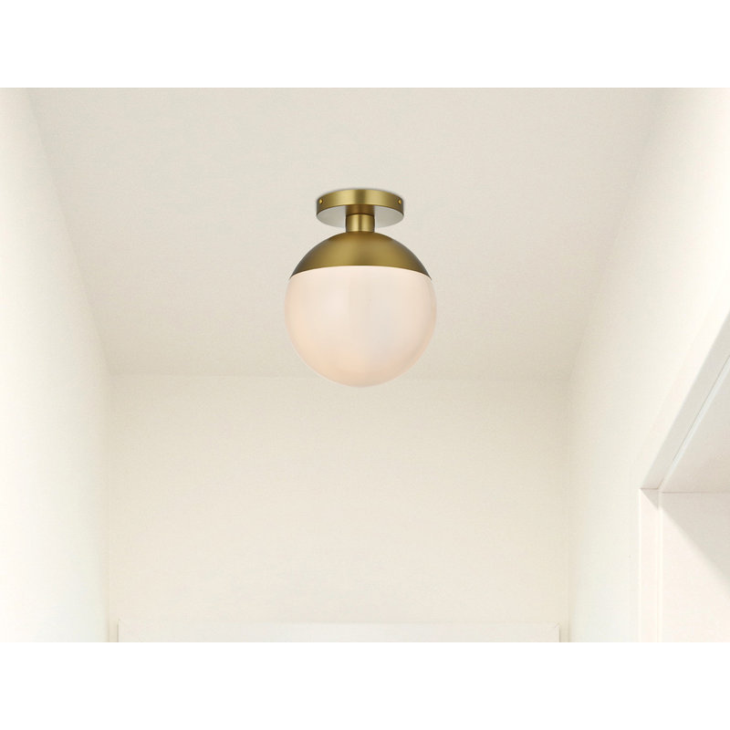 Plafonnier semi-encastré 1 lumière Yearby, Blanc, H 12,25 po x l 10 po x P 10 po, Or satiné