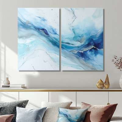 Art liquide blanc et bleu Glacier Charm - grandes formes abstraites, art mural