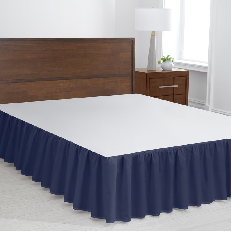 Cotton Blend Percale Bedskirt, King, Navy Ruffled