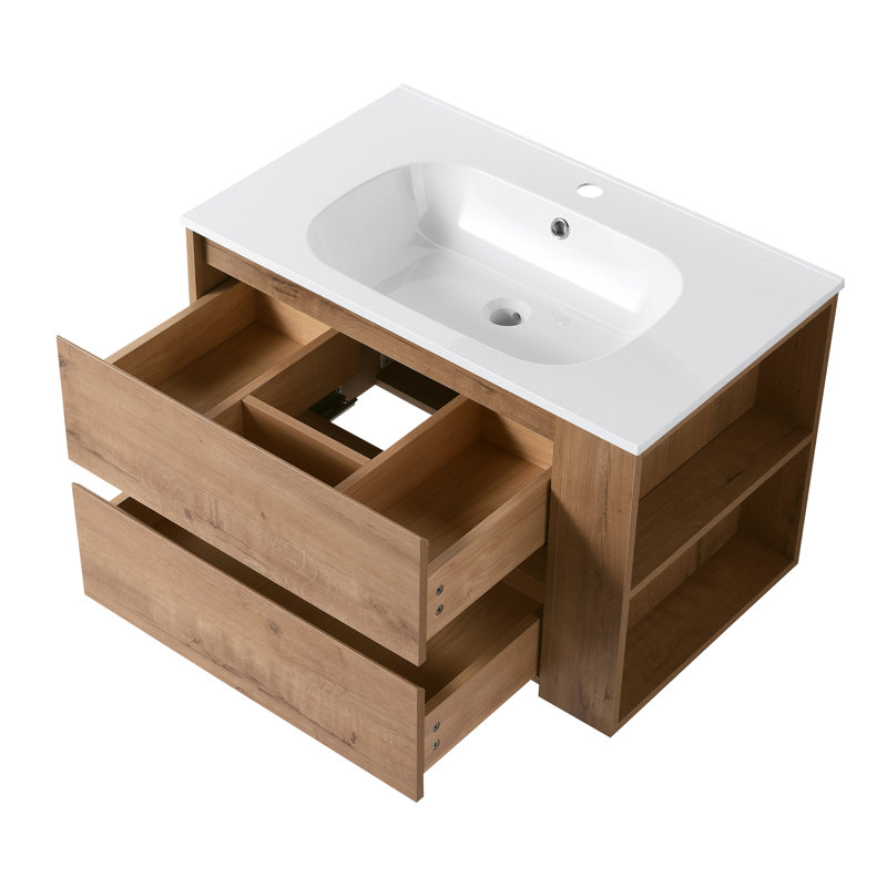 Meuble-lavabo mural avec évier en gel, tiroir à fermeture en douceur