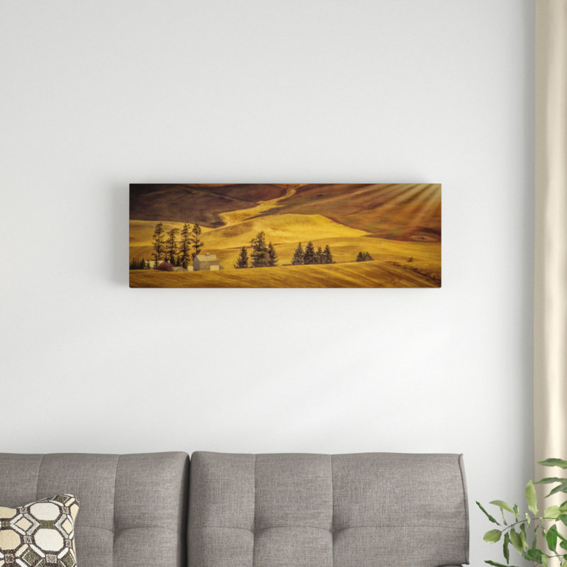" Idyllic Farm " by Don Schwartz, 12" H x 36" W x 1.5" D, Black Framed Canvas