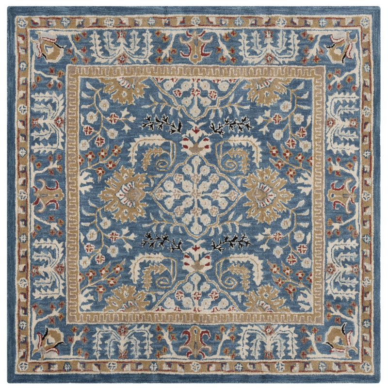 Tapis oriental en laine bleu foncé Armintha, Carré 4 pi
