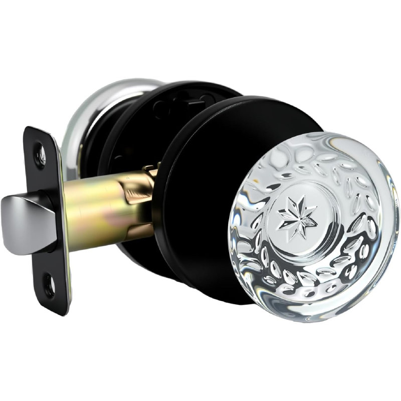 Cielsa Dawn Glass Door Knobs Interior with Lock, Crystal Door Knobs (Matte Black, Privacy，3pack-Set)